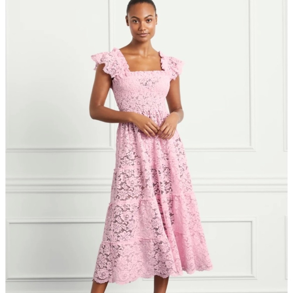 Hill House Pink Lace Midi Dress